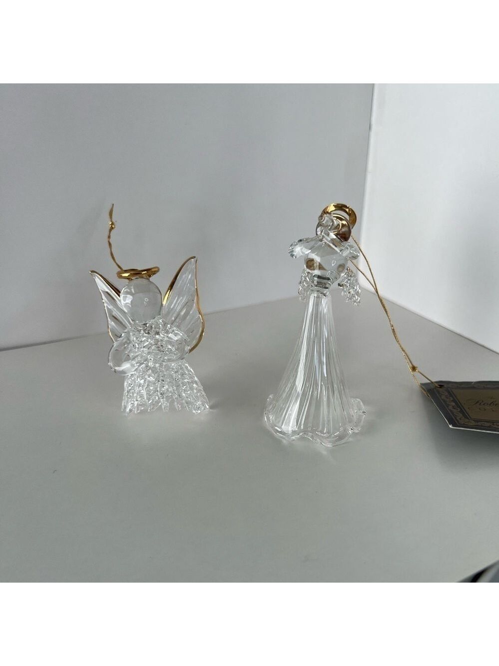 Angel glass ornaments. Lot of 2. Vintage, granny core, glass w/gold tone accents